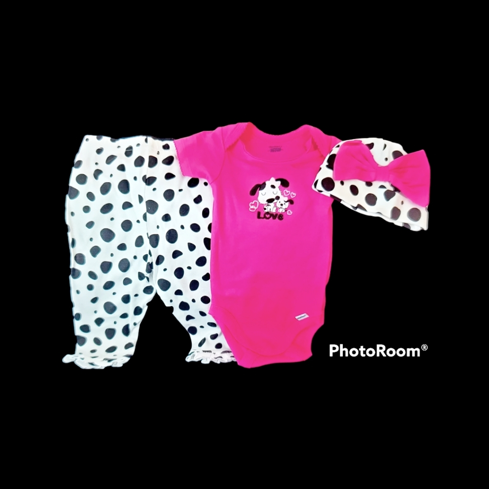 ***ADORABLE 3PC BABY GIRL GERBER DALMATIAN OUTFIT NWOT SZ 3-6 MON***